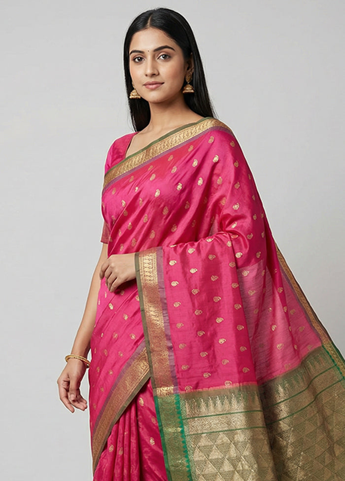 Pink Kanjivaram Silk Saree With Blouse Piece