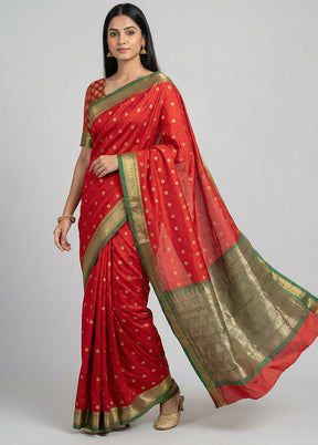 Red Kanjivaram Silk Saree With Blouse Piece