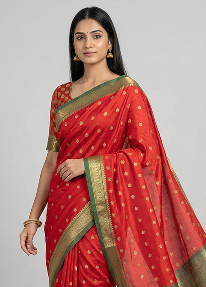 Red Kanjivaram Silk Saree With Blouse Piece