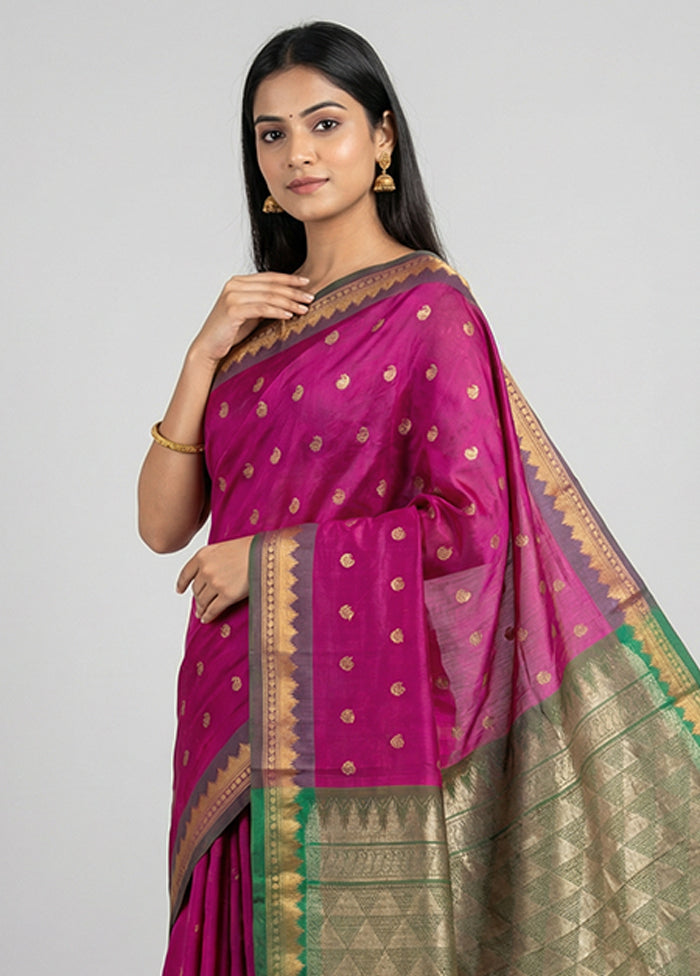 Pink Kanjivaram Silk Saree With Blouse Piece