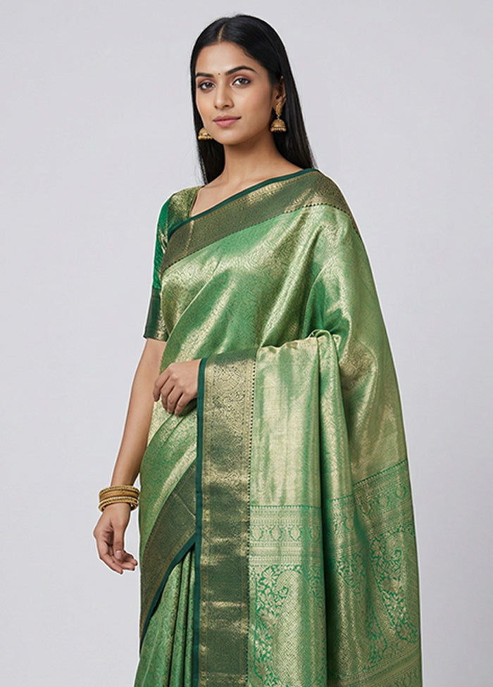Green Kanjivaram Silk Saree With Blouse Piece