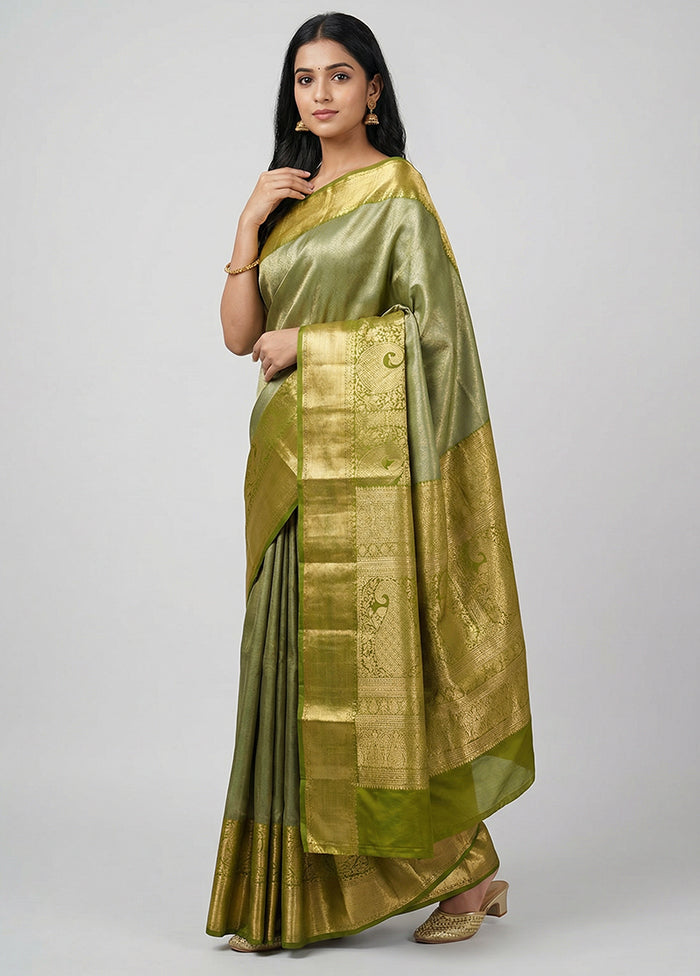 Green Kanjivaram Silk Saree With Blouse Piece