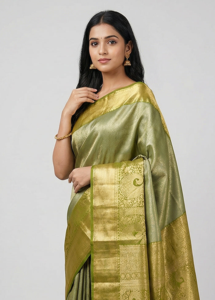 Green Kanjivaram Silk Saree With Blouse Piece