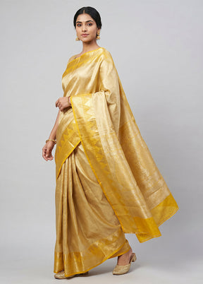 Gold Kanjivaram Silk Saree With Blouse Piece