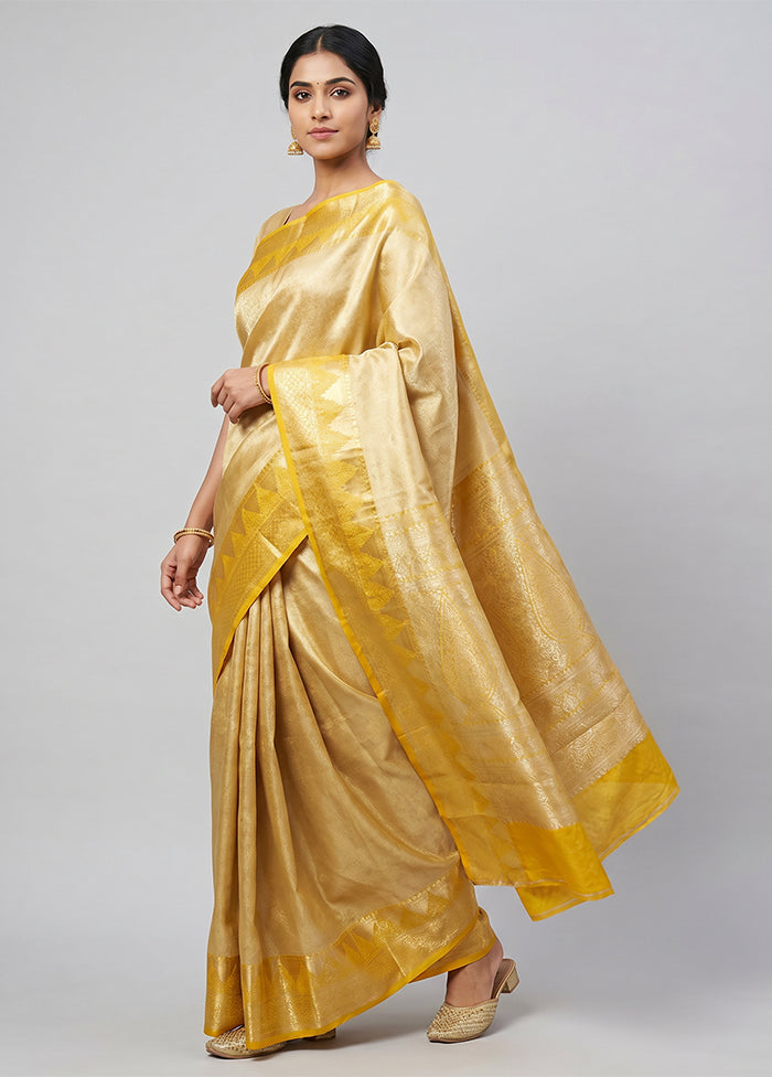 Gold Kanjivaram Silk Saree With Blouse Piece