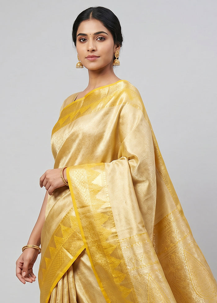 Gold Kanjivaram Silk Saree With Blouse Piece