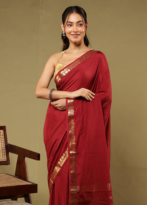 Maroon Printed Silk Saree With Blouse Piece