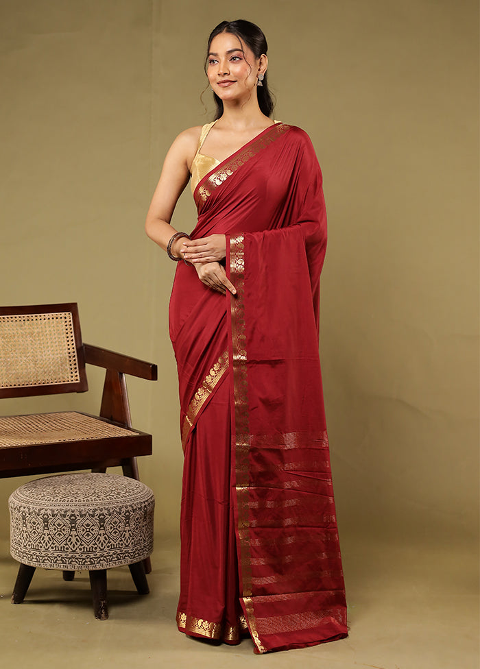 Maroon Printed Silk Saree With Blouse Piece