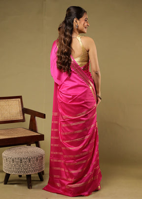Pink Printed Silk Saree With Blouse Piece