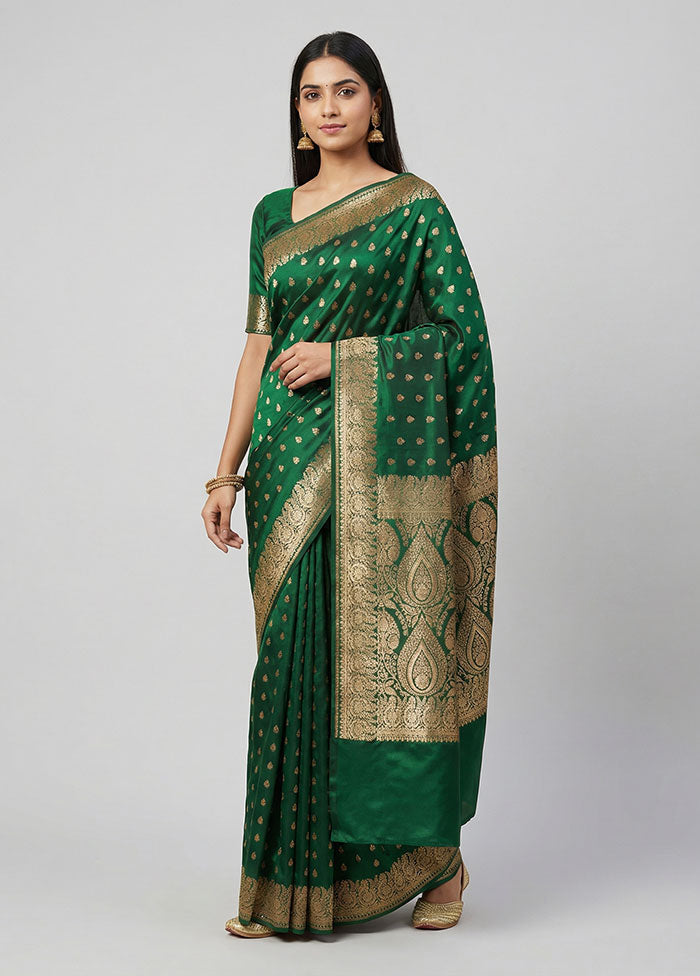 Green Banarasi Silk Saree With Blouse Piece