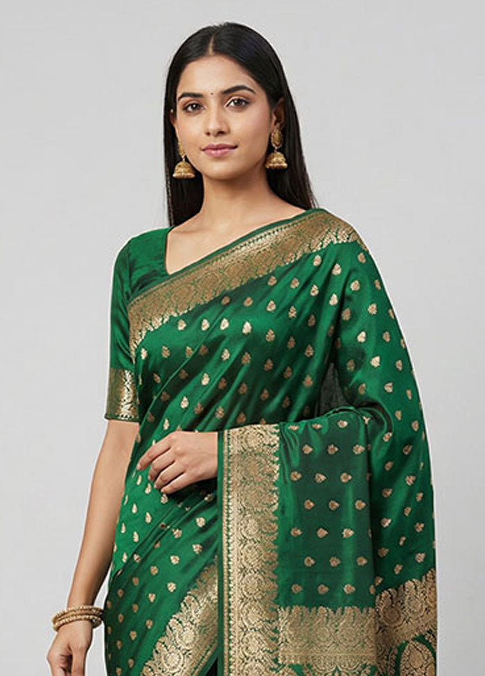 Green Banarasi Silk Saree With Blouse Piece