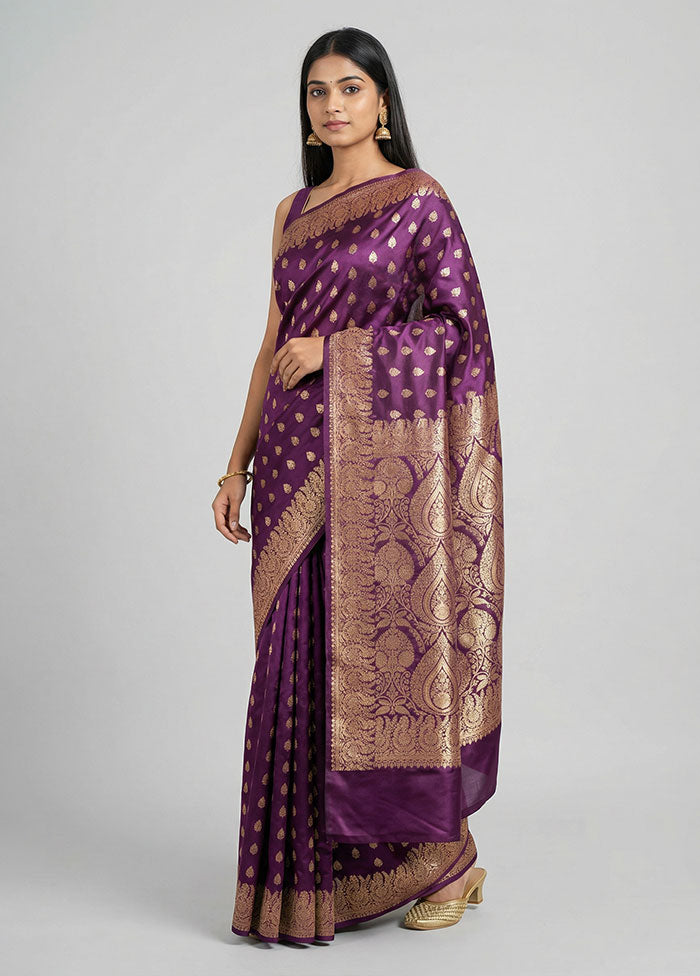 Purple Banarasi Silk Saree With Blouse Piece