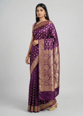 Purple Banarasi Silk Saree With Blouse Piece