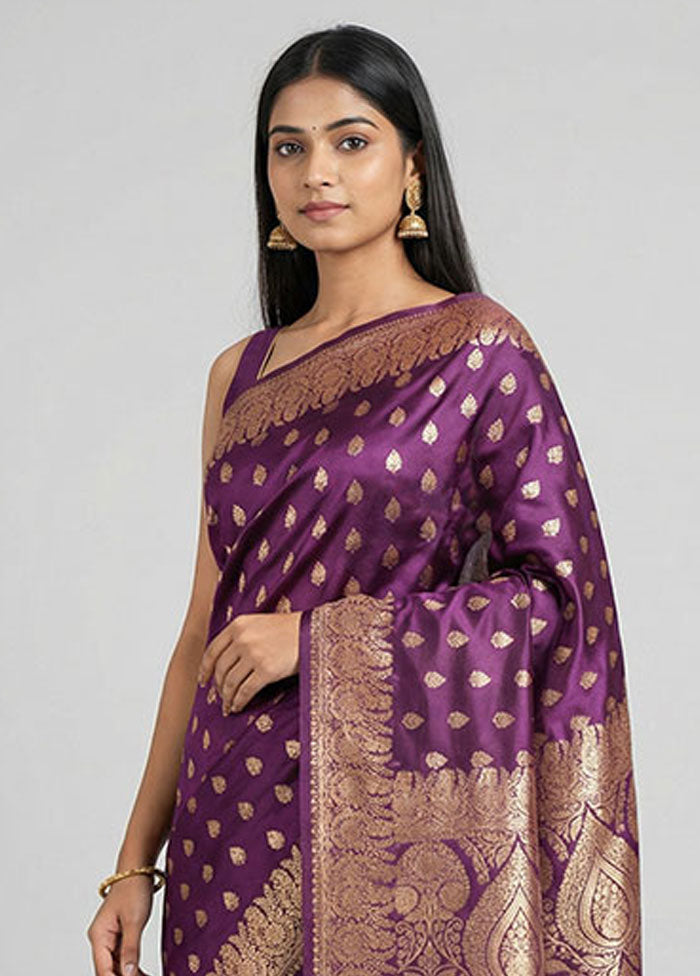 Purple Banarasi Silk Saree With Blouse Piece
