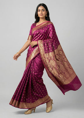 Purple Banarasi Silk Saree With Blouse Piece