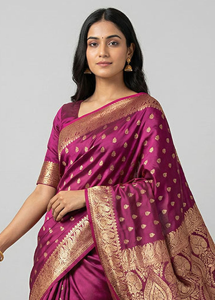Purple Banarasi Silk Saree With Blouse Piece