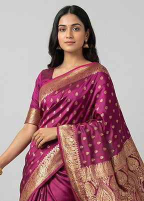 Purple Banarasi Silk Saree With Blouse Piece