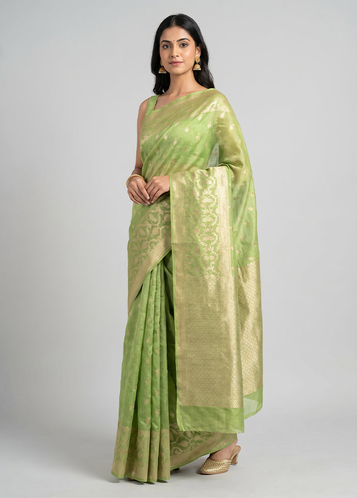 Green Kora Silk Saree With Blouse Piece