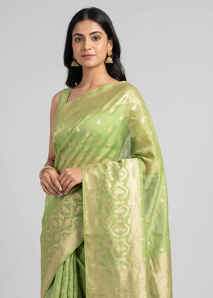 Green Kora Silk Saree With Blouse Piece