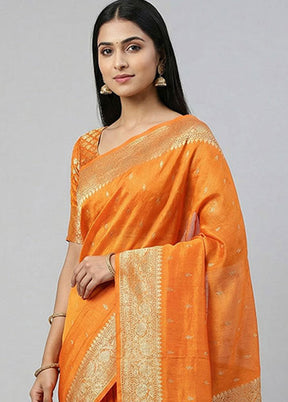 Orange Kora Silk Saree With Blouse Piece