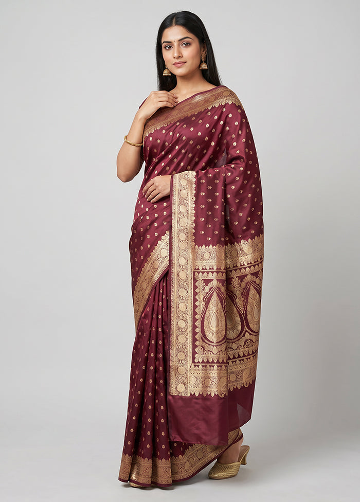 Maroon Banarasi Silk Saree With Blouse Piece