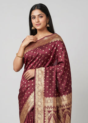 Maroon Banarasi Silk Saree With Blouse Piece