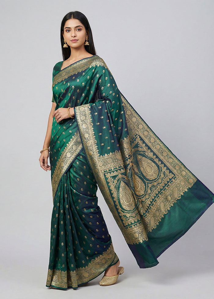 Green Banarasi Silk Saree With Blouse Piece
