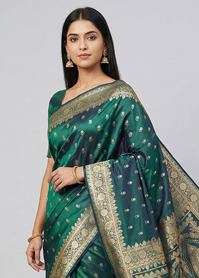 Green Banarasi Silk Saree With Blouse Piece