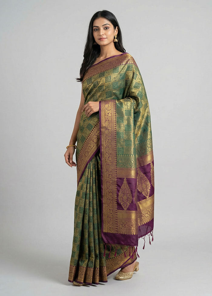 Green Kanjivaram Silk Saree With Blouse Piece