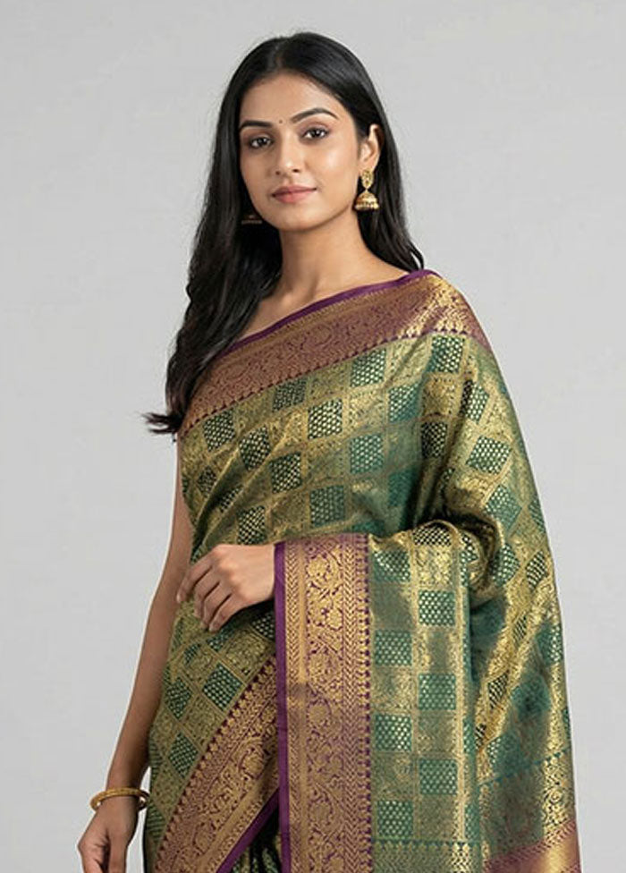 Green Kanjivaram Silk Saree With Blouse Piece