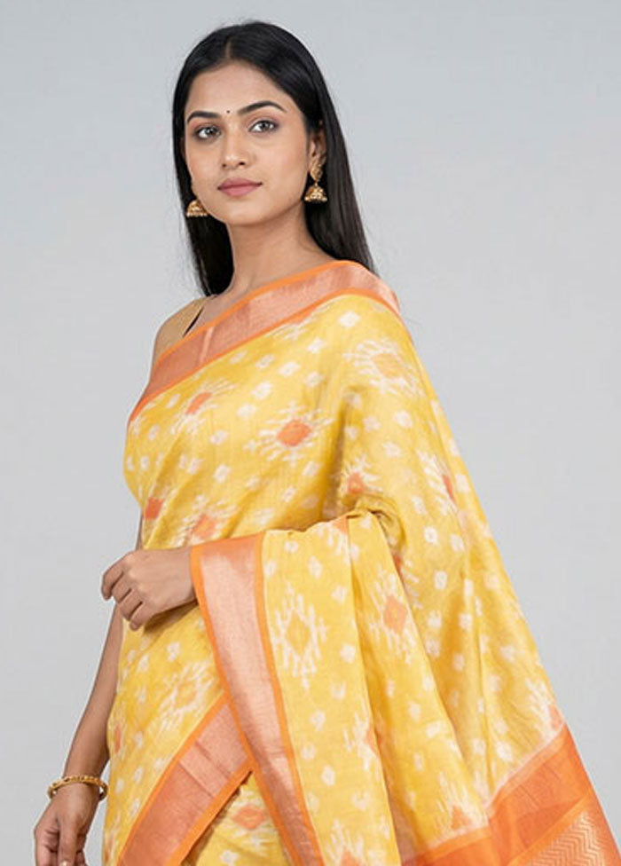 Yellow Pure Cotton Saree With Blouse Piece