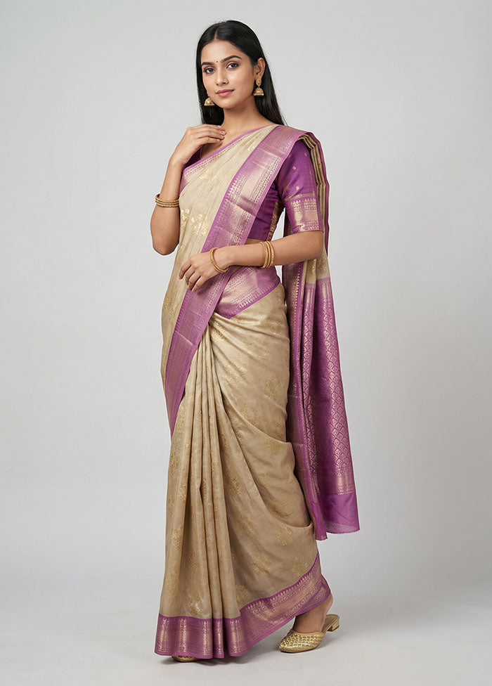 Cream Pure Cotton Saree With Blouse Piece