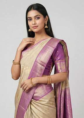 Cream Pure Cotton Saree With Blouse Piece
