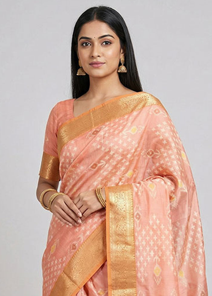 Pink Pure Cotton Saree With Blouse Piece