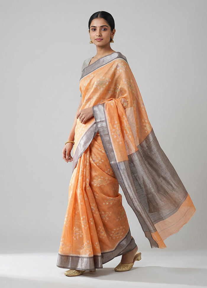 Orange Pure Cotton Saree With Blouse Piece