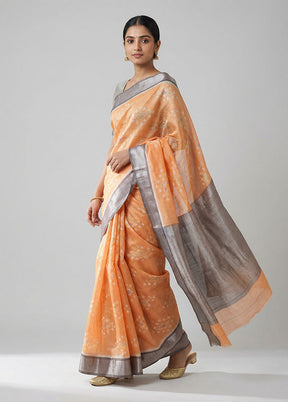 Orange Pure Cotton Saree With Blouse Piece