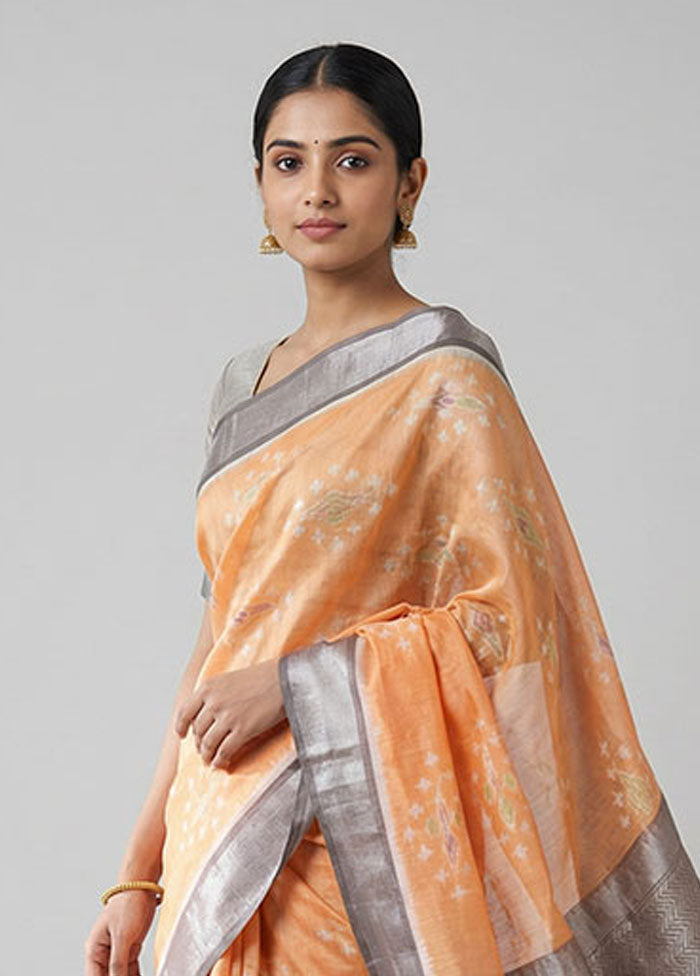 Orange Pure Cotton Saree With Blouse Piece