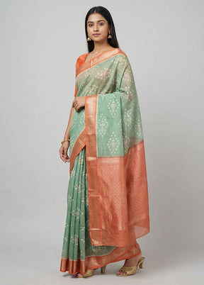 Green Pure Cotton Saree With Blouse Piece