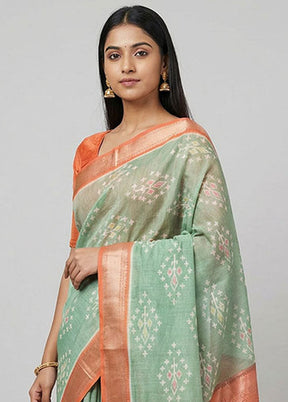 Green Pure Cotton Saree With Blouse Piece