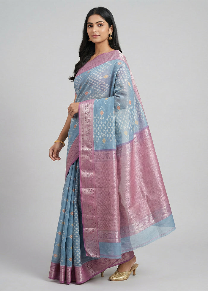 Blue Pure Cotton Saree With Blouse Piece
