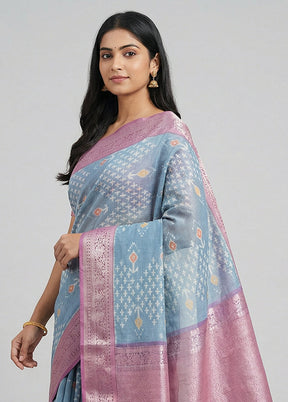 Blue Pure Cotton Saree With Blouse Piece