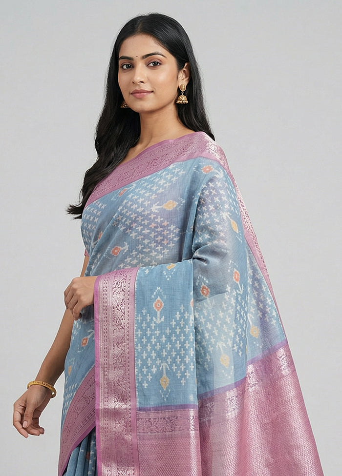 Blue Pure Cotton Saree With Blouse Piece