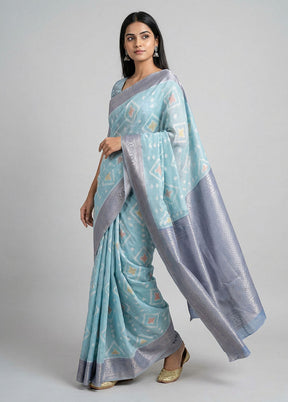 Blue Pure Cotton Saree With Blouse Piece