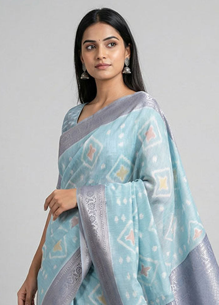 Blue Pure Cotton Saree With Blouse Piece