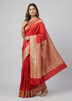 Red Handloom Kanjivaram Pure Silk Saree With Blouse Piece