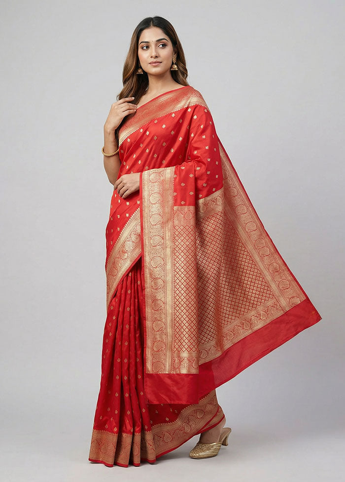 Red Handloom Kanjivaram Pure Silk Saree With Blouse Piece