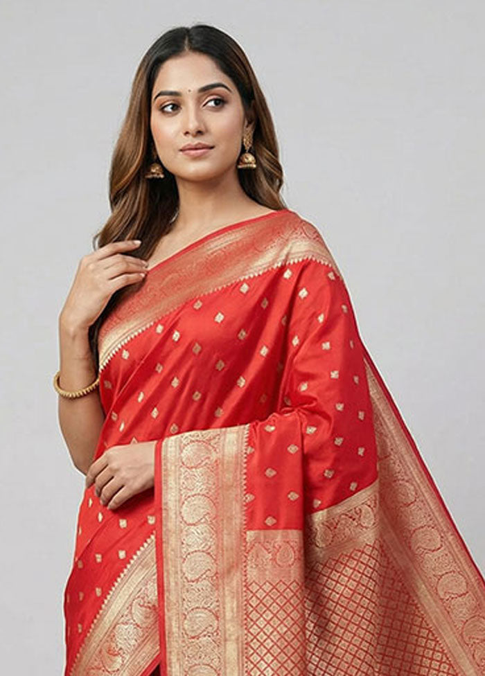 Red Handloom Kanjivaram Pure Silk Saree With Blouse Piece