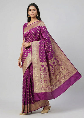Purple Handloom Banarasi Pure Silk Saree With Blouse Piece
