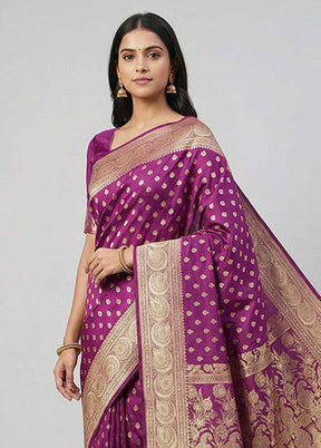 Purple Handloom Banarasi Pure Silk Saree With Blouse Piece