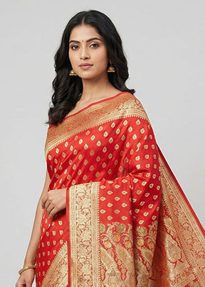 Red Handloom Banarasi Pure Silk Saree With Blouse Piece